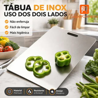Tábua De Carne Inox Aço Inoxidável Anti Corrosão Higiênica Com Alça Para Churrasco E Cozinha