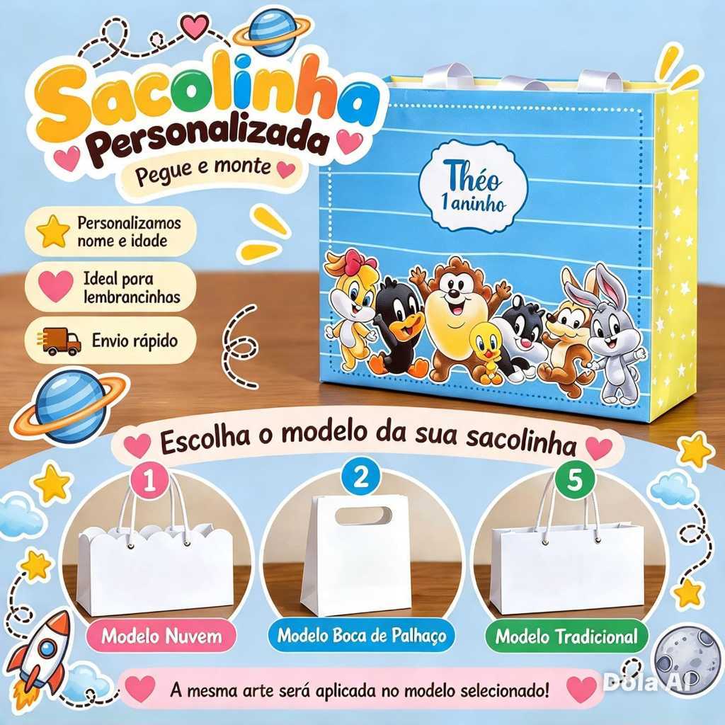 Sacolinhas Personalizadas | Sacola Surpresa P e G | Pegue e Monte ...