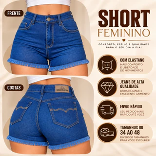 Short Jeans Feminino Desfiado Cós Alto Com Elastano Confortável Premium