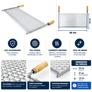 Grelha Para Espetinho Profissional Em Aço Galvanizado - Reforçada