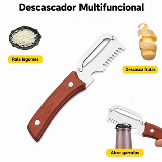 Nova faca descascador Multifuncional e Cortador de Cebola inoxidável com cabo de madeira e abridor integrado