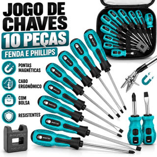10 Peças Jogo Chaves de Fenda e Phillips Profissional Magnética e Isoladas Ferramentas Duráveis em Sacola de Transpo