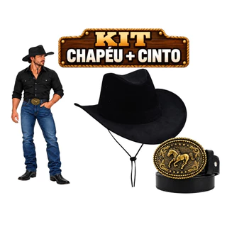 Kit Country Cinto Fivela + Chapéu Cowboy Sertanejo Cavalgada Festa Junina