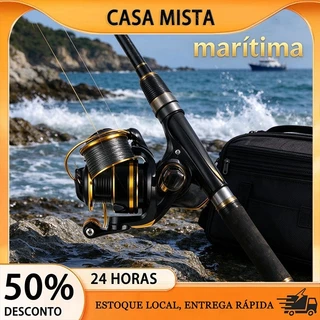 Molinete de Pesca Spinning Já Com Linha, Fricção Regulável, Resistente para Pesca em Rio e Mar