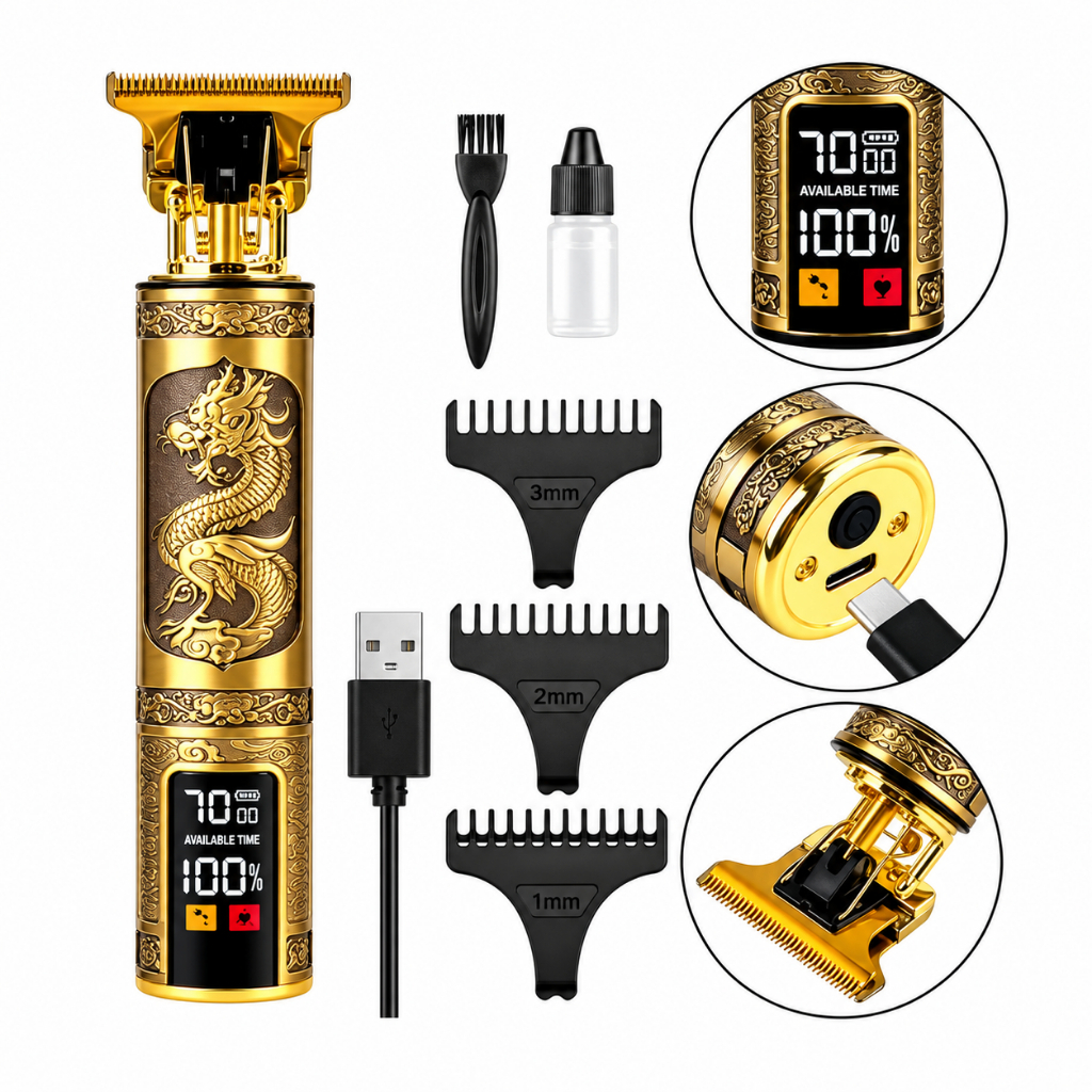 Máquina de cortar cabelo Dragao Com LED barbeiro profissional dragão elétrica bateria recarregável