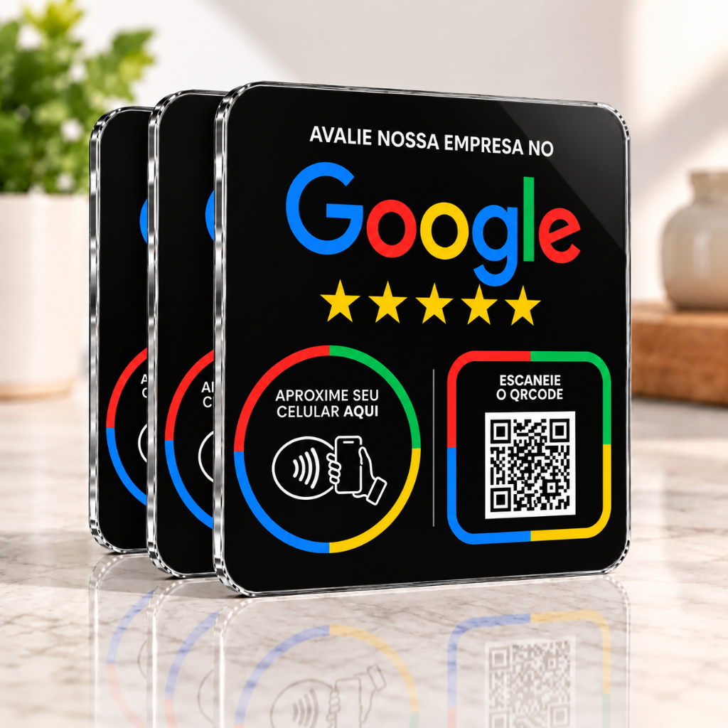 Kit 3 Placas de Avaliação Google com NFC e QR Code Acrílico 10x12 Preta ...