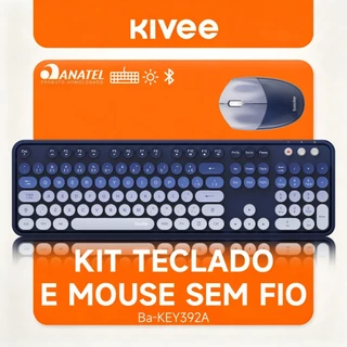 Kivee X Basike Silencioso Kit Teclado e Mouse Sem Fio Teclas Redondas 2.4G USB