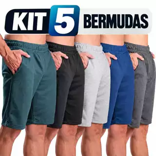 Kit 5 bermuda masculina moletom Adulto Plus Size P ao G3