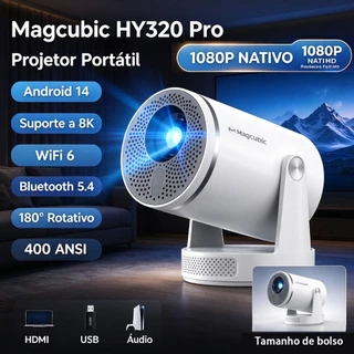Magcubic HY320Pro Projetor Android 14 400ANSI Foco Automático Nativo 1080P WIFI 6 BT5.4 for Outdoor