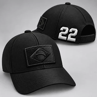 Bone Preto Patriota Bordado EM BRANCO Nº 22 Masculino Aba Curva Ajustável