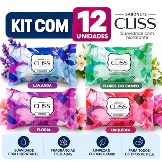 Kit 12 Sabonetes Barra Cliss Orquídea Custo Beneficio Espuma