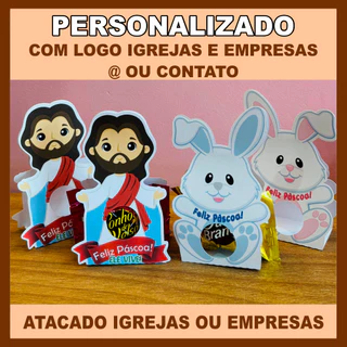 Kit 20/50/100 Porta Bombom Jesus Páscoa e Coelho Azul e Rosa - PERSONALIZADO COM LOGO IGREJA/EMPRESA - ENVIO IMEDIATO em Oferta na Shopee