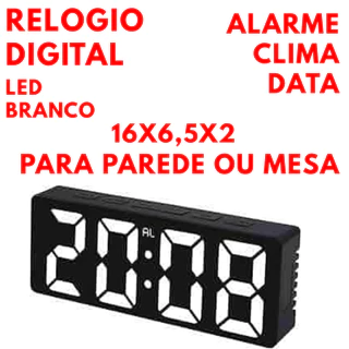 Relogio De Led Digital 16X6,5X2 Leds Brancos Data Temperatura Alarme Para Mesa E Parede em Oferta na Shopee
