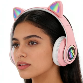 Headphone Fone de ouvido Bluetooth Sem fio Orelhas de Coelho Fofinho Rgb