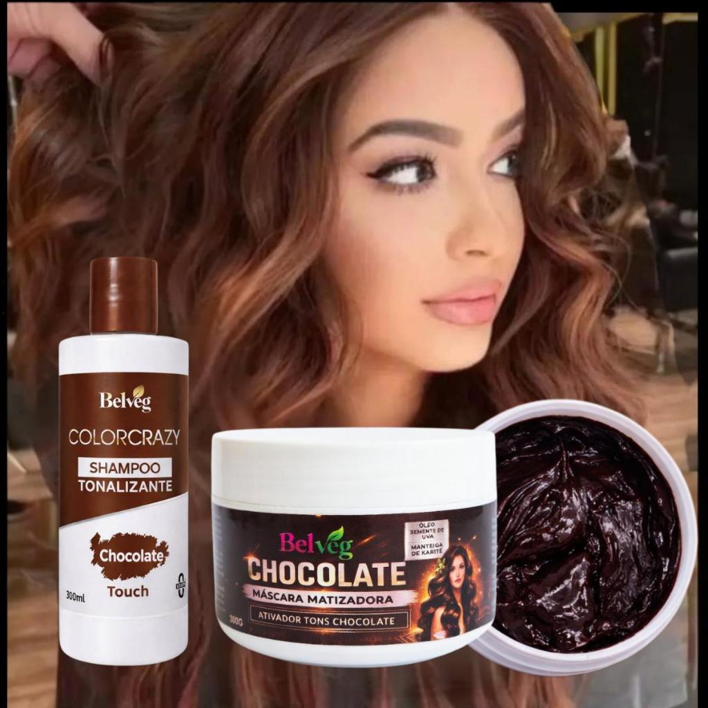 Kit Máscara e Shampoo Tonalizante Chocolate Belveg - S/ Amônia