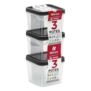 Kit 3 Potes Modulares Quadrados 450ml Preto Nitron em Oferta na Shopee