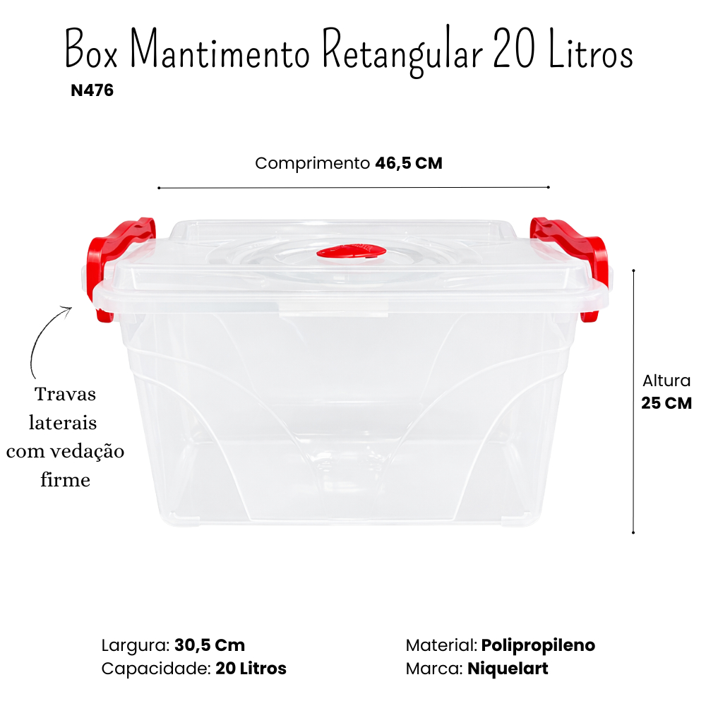 Caixa 20 Litros Box Organizador Mantimentos Retangular Com Trava