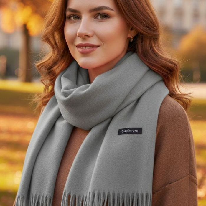 Cachecol Pashmina Lisa de poliester de 230g com franjas Presentes