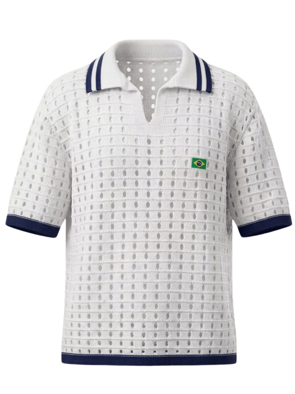 Camisa Polo Masculina Croche Tricô Vazado Estilo Retrô Brasil
