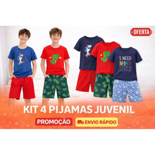 Kit 4 Pijamas Masculino Juvenil Confortável em Oferta na Shopee