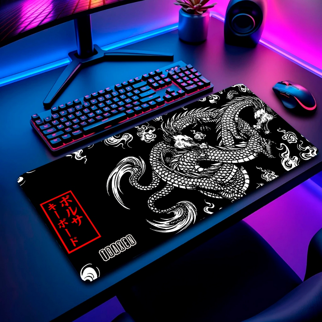 Mouse Pad Gamer Traxen  32x27cm / 60x30cm / 70x35cm  Estampas Dragao Chines + Porta Copo