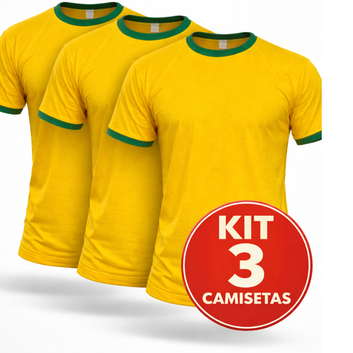 Kit 3 ou 1 Camiseta Camisa 100% algodão Tema Brasil 2026 – Verde e Amarelo Confortável em Oferta na Shopee