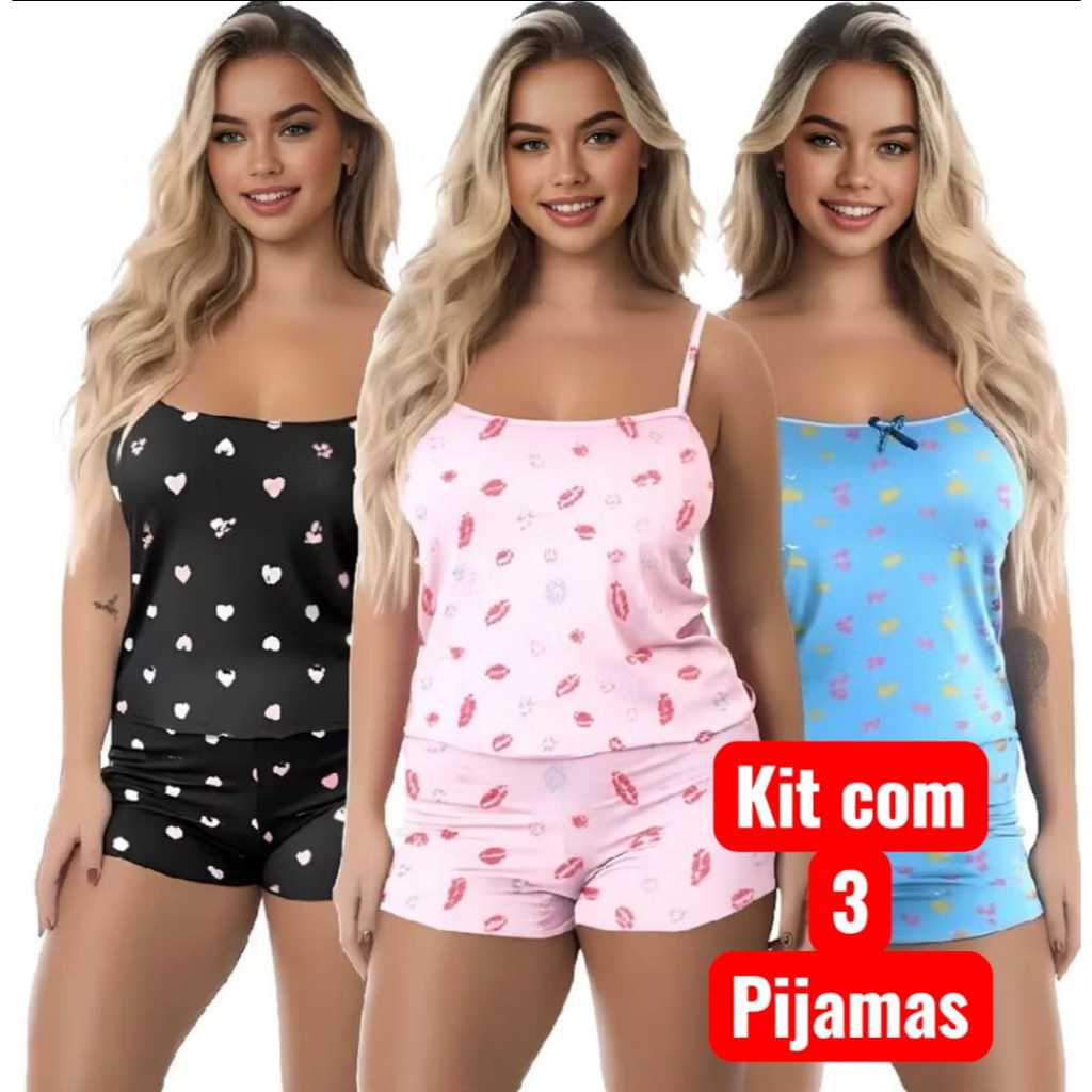 KIT 3 PIJAMAS BABY DOLL FEMININO LINGERIE CONFORTÁVEL TECIDO LEVE E FRESCO -- SUPER PROMOÇÃO -- em Oferta na Shopee