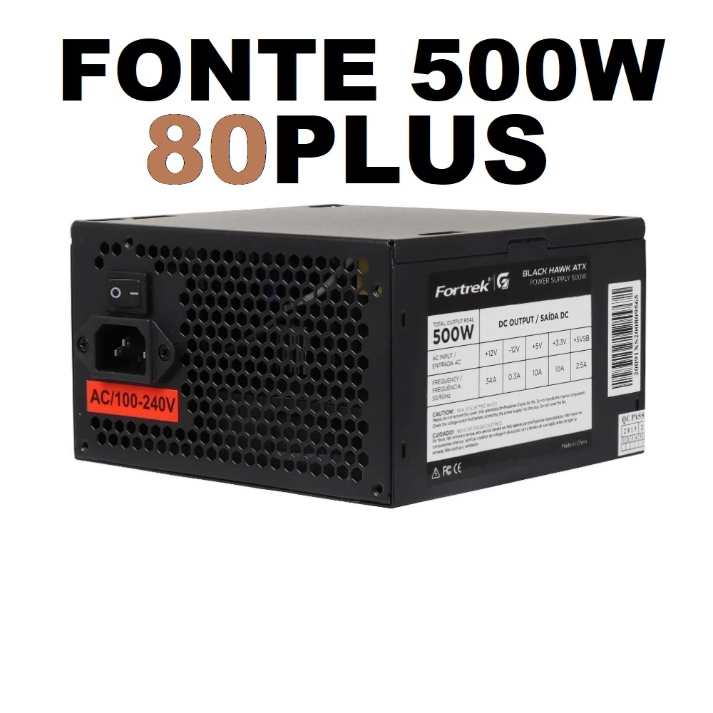 Fonte ATX 500W 80 Plus Bronze PFC Ativo Black Hawk - Fortrek USADA ...