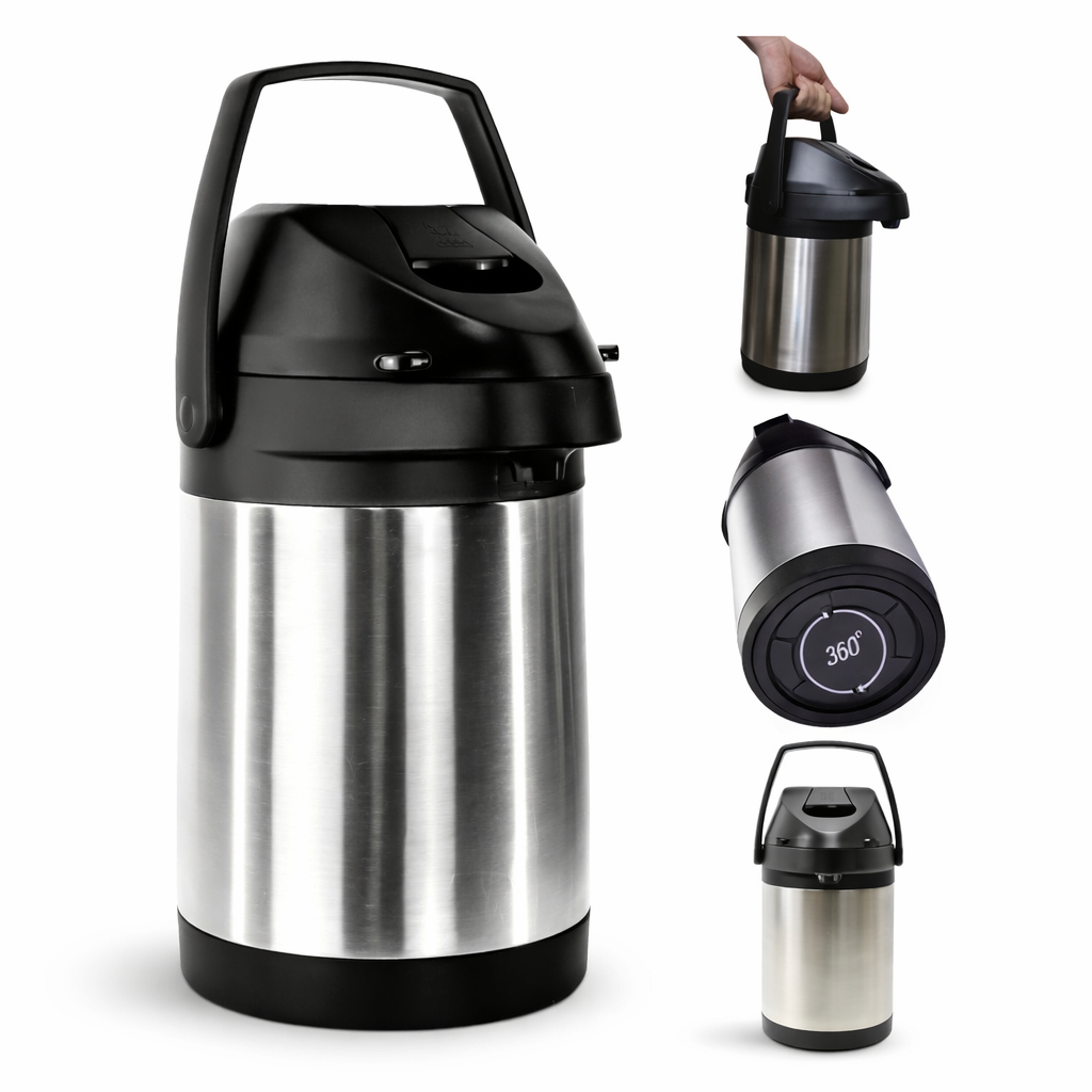 Garrafa Térmica Aço Inox Detalhes em Preto 2,5L Água, Café, 