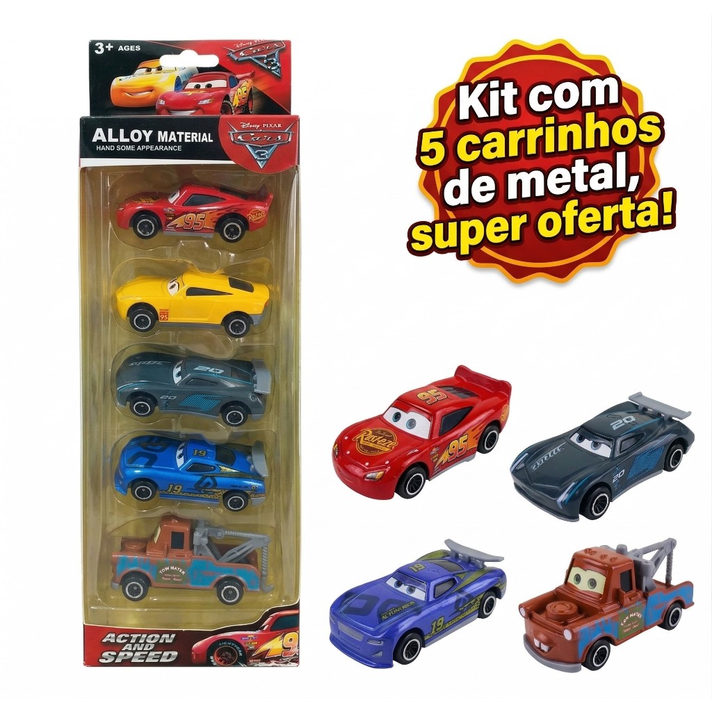 Kit 5 Carrinhos de Metal Miniatura Tipo Hot Wheels Relâmpago Mcqueen ...