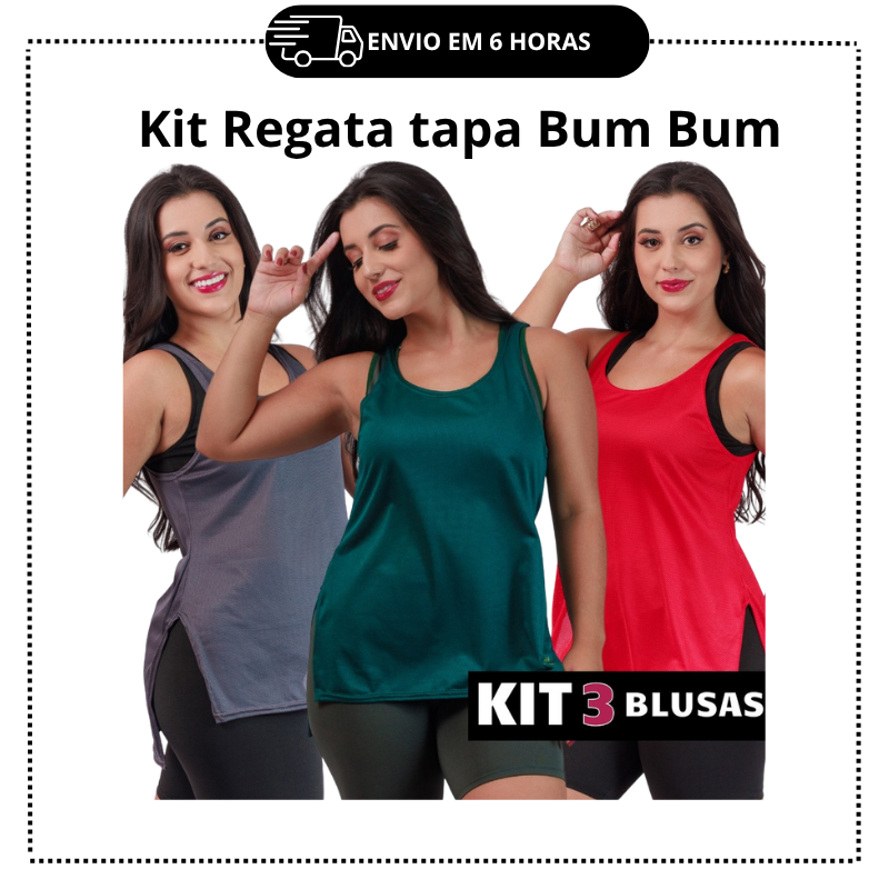 Kit Camisetas Regata Dry Fit Feminina Academia Esportiva TAPA BUMBUM em Oferta na Shopee
