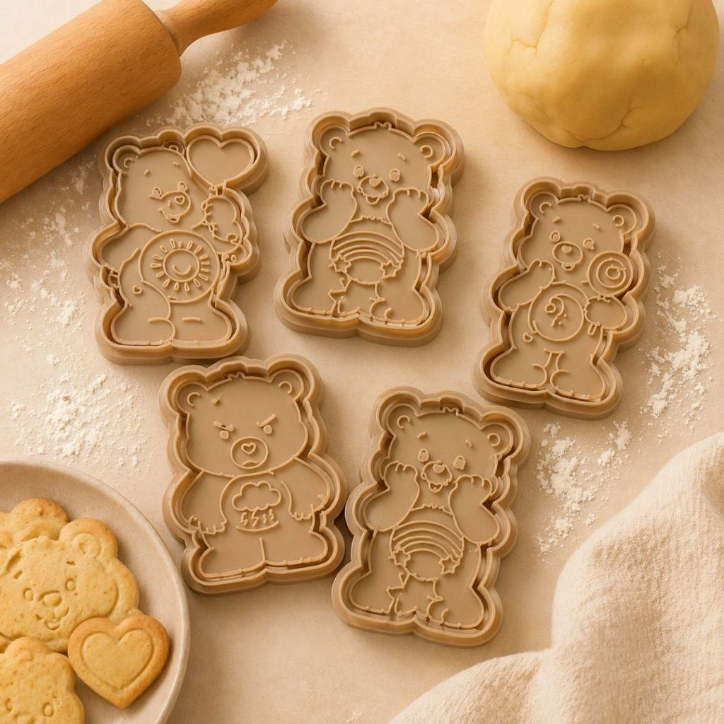 5 Cortadores Ursinho com Carimbo – Biscoito, Pasta Americana