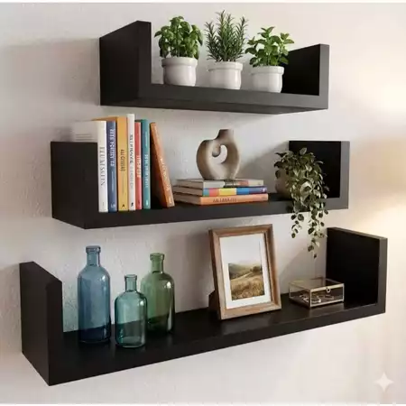 Trio De Prateleira Em U Deixando Seu Ambiente Lindo E Organizado Quarto Sala Nas Cores Branco E Preto Envio Imediato
