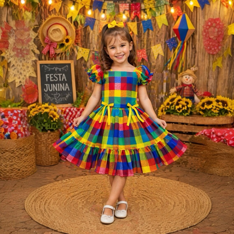 Vestido Festa Junina Infantil Meninas Rainha Caipira Quadrilha Arraial ...