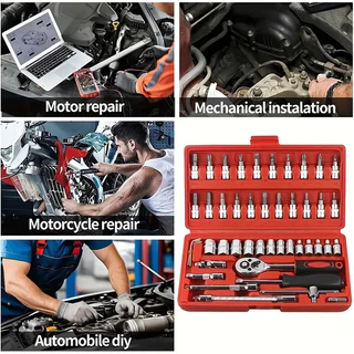 Kit Ferramentas 46 Peças Jogo Soquete Catraca Reversível Chave Allen Maleta Automotivo Profissional