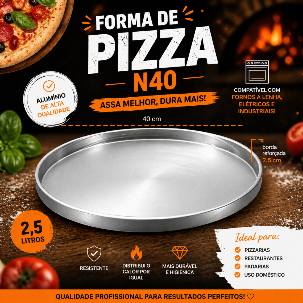 Forma Pizza 40cm Diâmetro Alumínio com Borda Reforçada