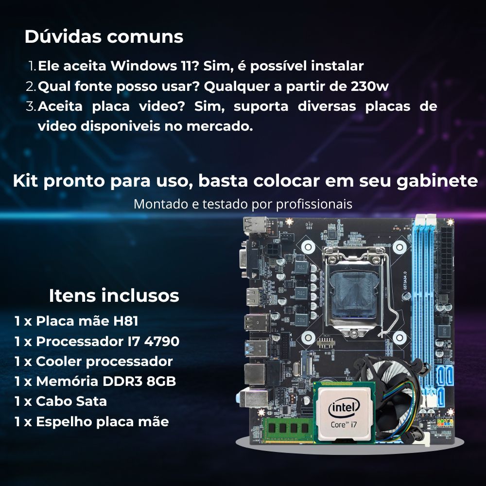 Kit I7 4790 Gamer Memória 8gb 16gb Ram Rede Gigalan Usb 3.0