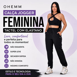 Calça Feminina Jogger Em Tactel Com Elastano Bolsos E Cordão