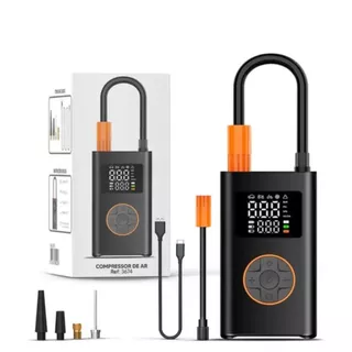 Mini Compressor De Ar Digital Portátil Recarregável Usb-c Calibrador Pneu Moto Carro Bike Bola + Função Powerbank 80W