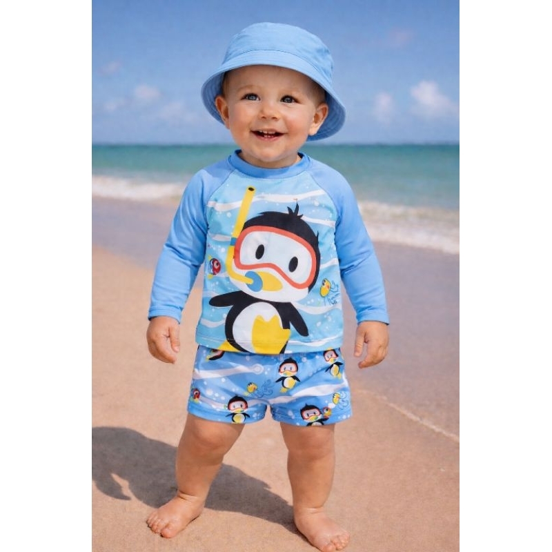 Conjunto Bebê UV FPU50 Proteção Solar com Chapéu Praia Piscina