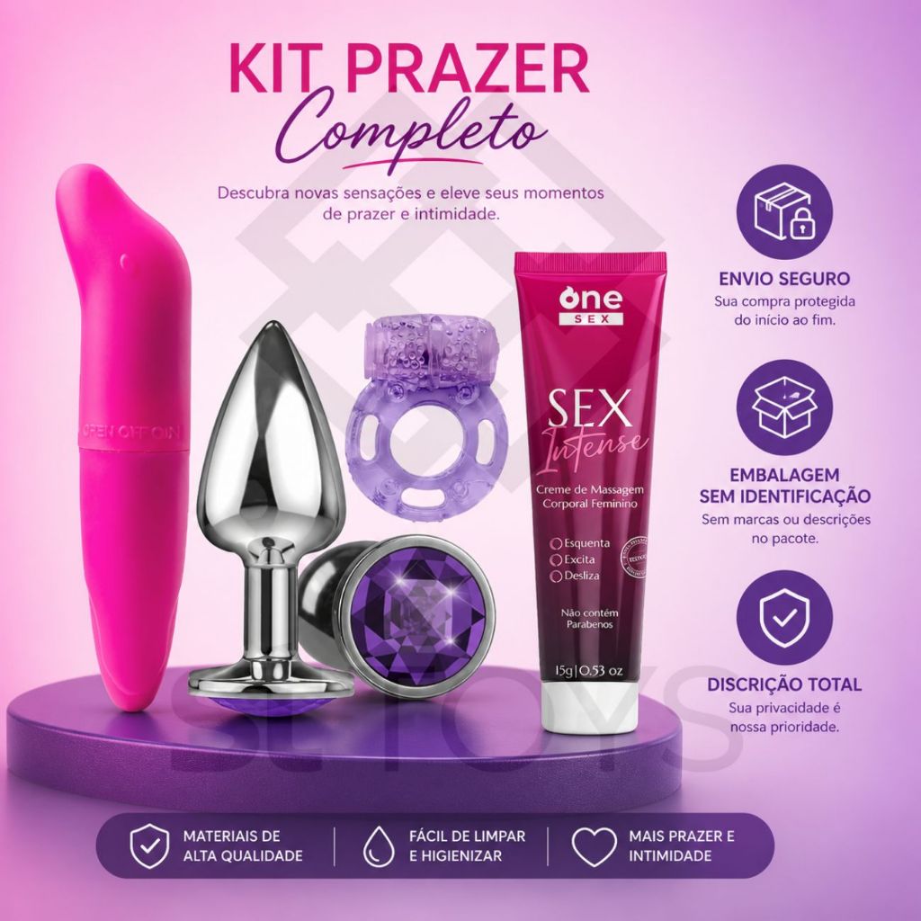Plug Anal Tamanho P + Vibrador Ponto G Liso + Anel Vibrador + Sex Intense Creme Massageador Feminino