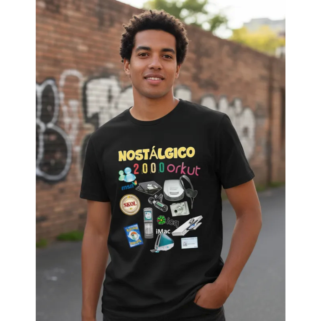 Camiseta Preta Unissex Vintage 2000's Estampa Nostalgia dos anos