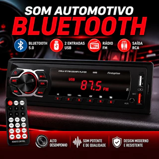 Rádio Som Automotivo Mp3 1 Din Bluetooth 2 USB Rca Auxiliar Carro Universal