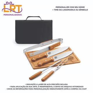 Kit Churrasco 6 Peças Personalizado - Nome / Time / Logo + Maleta - Presente Completo Casamento Padrinhos Aniversário