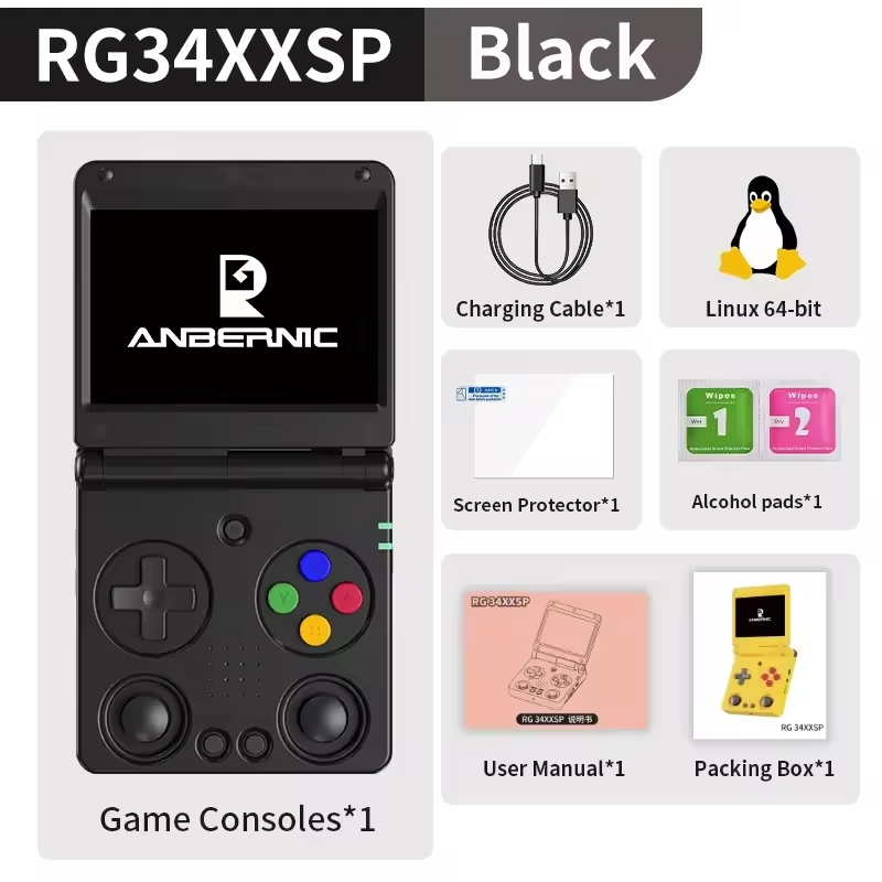 ANBERNIC RG34XXSP Flip Console de Jogos Portátil Tela IPS 3.4