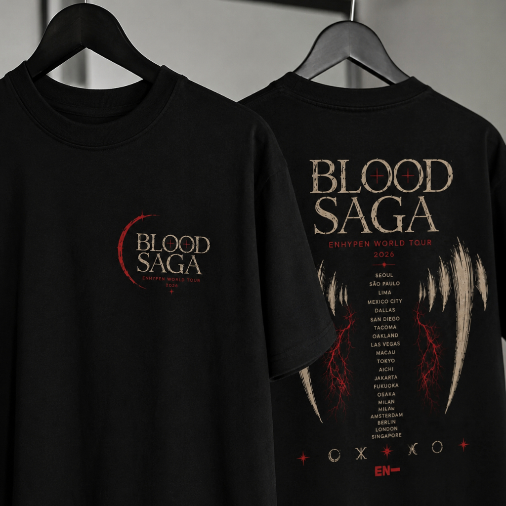 ENHYPEN BLOOD SAGA Tシャツ チャコール Mサイズ Camiseta T-Shirt Unissex Algodão Enhypen Blood Saga World Tour