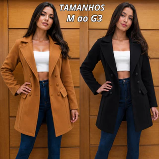 Casaco Sobretudo Lã Batida Feminino Do M ao G3 Elegante Com Botões Forrado