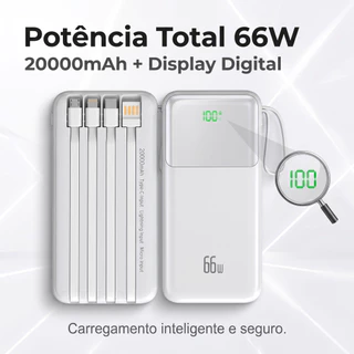 Carregador portátil Power Bank com Visor Digital 20000mah 66W Carregamento rápido