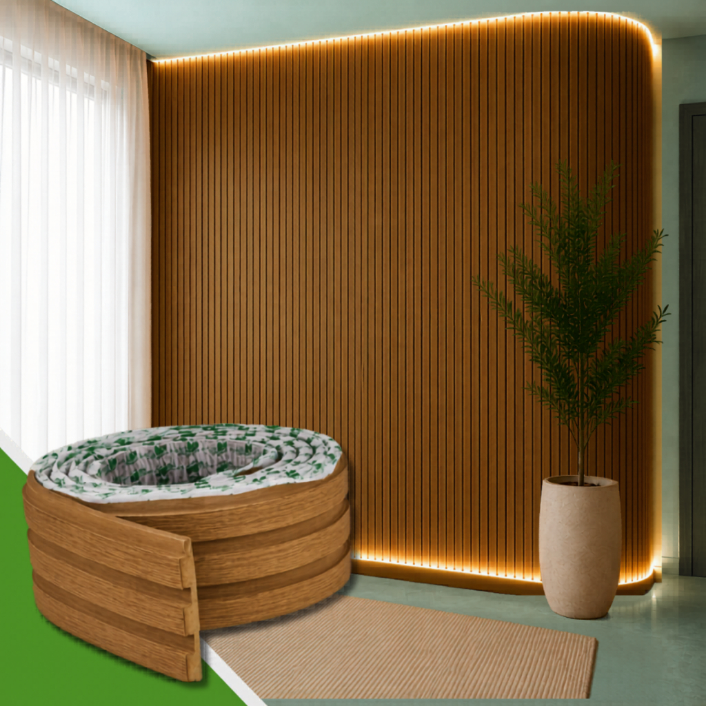 Painel Ripado Laminado Autocolante Cor Cinamomo