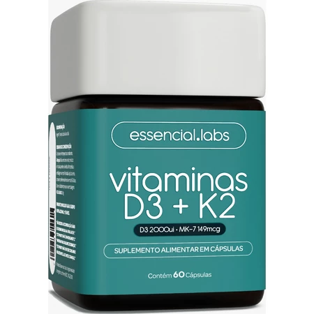 VITAMINA D3 K2 Menaquinona 7 Fórmula com Máxima Concentração e Biodisponibilidade 60 Cápsulas